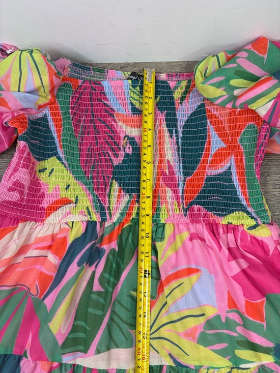 ✨ Crystal Doll Tropical Puff Sleeve Smocked Tiered Midi Dress | Size XL - Picture 11 of 12